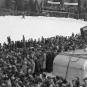 TV Ljubljana je marca 1960 na Tednu smuških poletov prvič prenašala smučarske skoke za Evrovizijo. Foto: Miloš Švabić (hrani Muzej novejše zgodovine Slovenije)